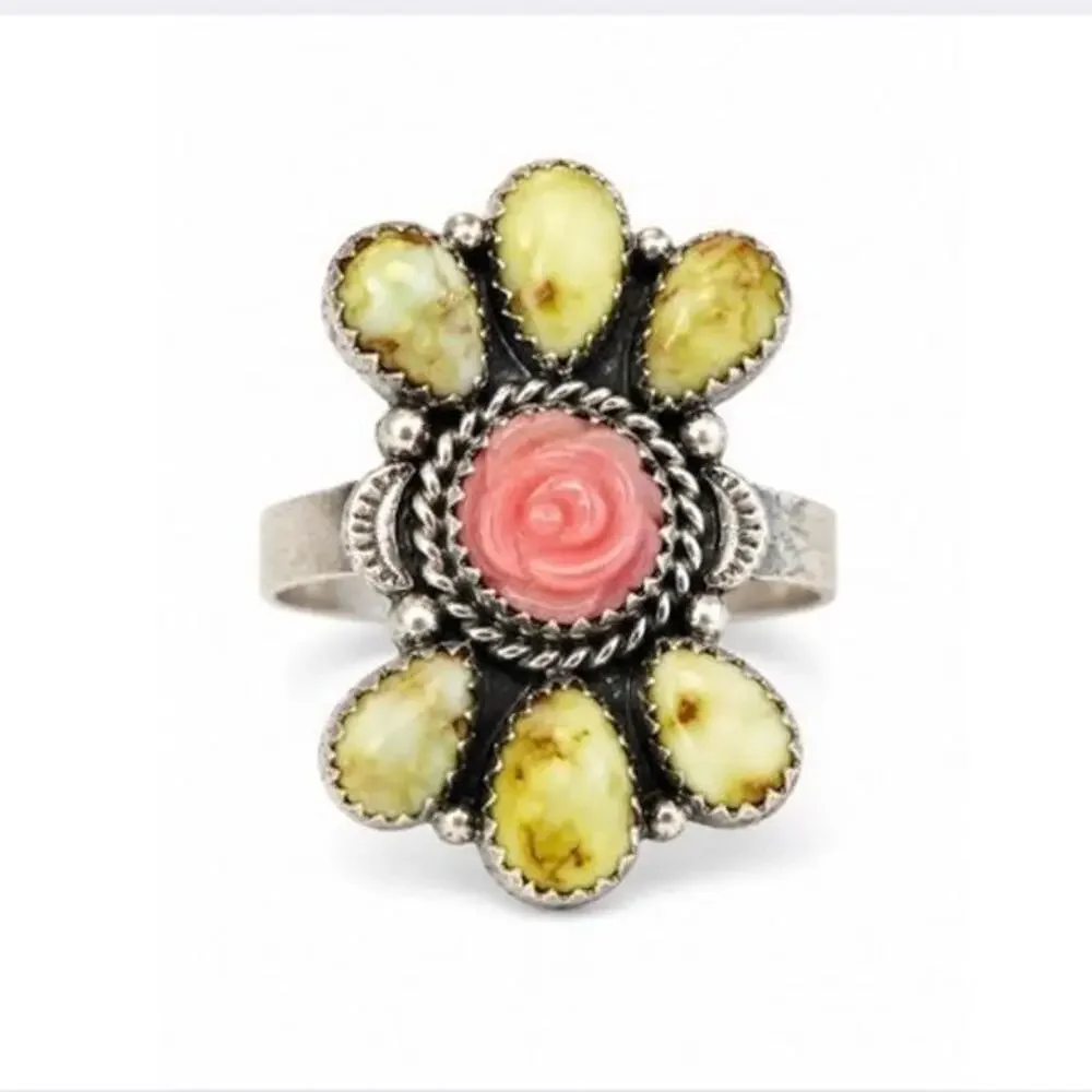 Palomino & Pink Conch Rose Adjustable .925 Sterling Silver Ring